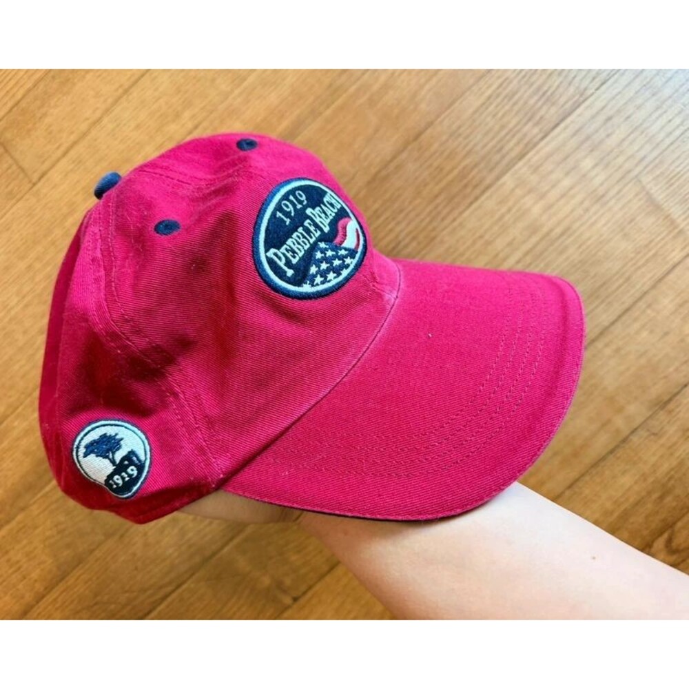 Vintage Pebble Beach Golf Hat Cap Red 1919 Lone Cypress American Flag Strapback